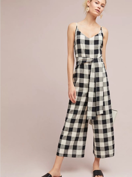 If By Sea Pants - If By Sea (Anthropologie) - Gingham tie-waist jumpsuit -Sz Small- w/small Flaw